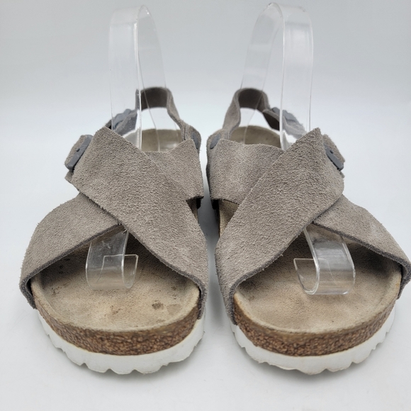 Birkenstock Tulum Stone Beige Coin Suede Soft Footbed Regular Sz EU 37 US 6.5 - Picture 4 of 11